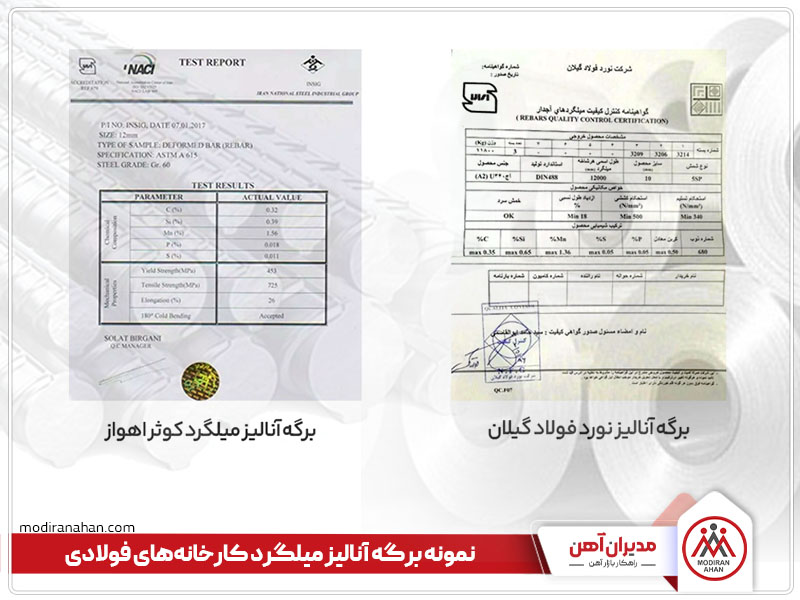 نمونه برگه آنالیز میلگرد