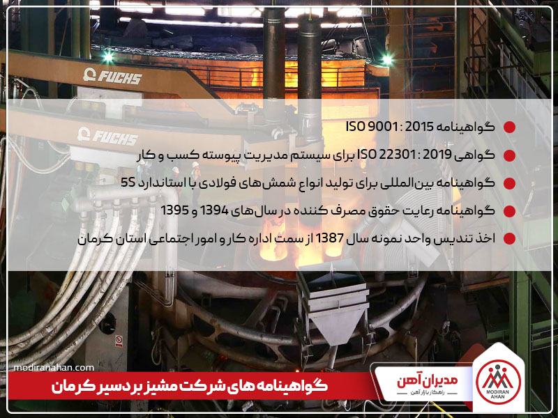 گواهینامه های شرکت مشیز بردسیر کرمان